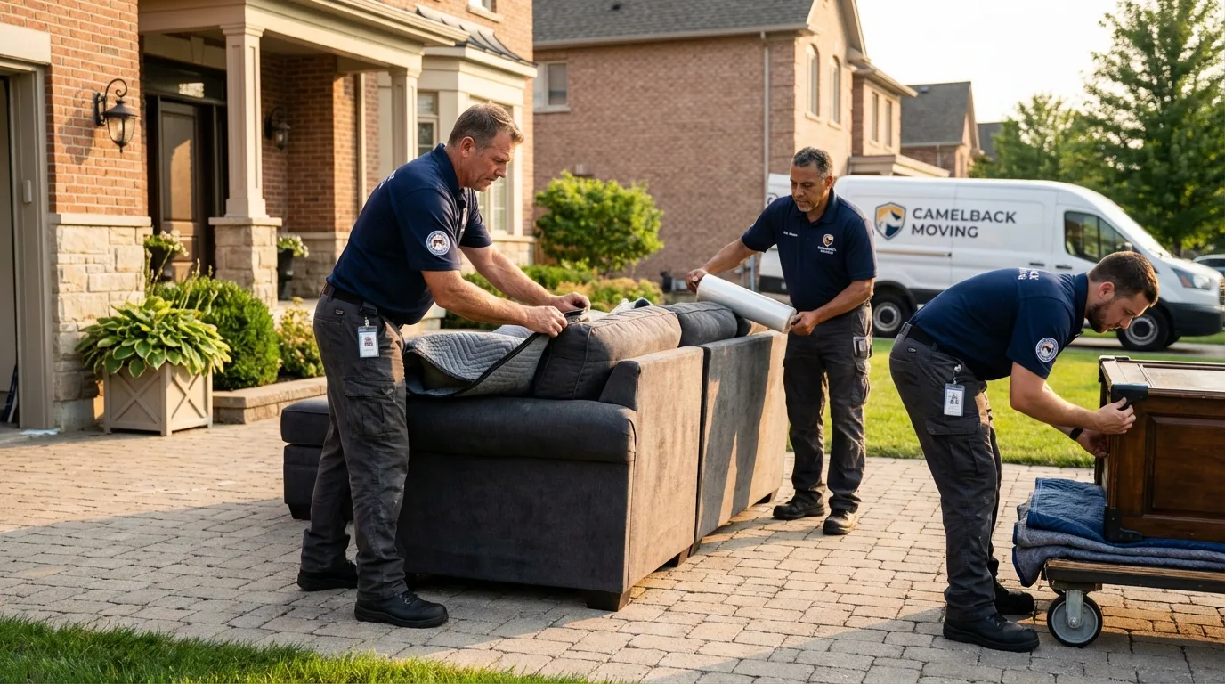Large estate moving crew wrapping furniture in Livonia, NY