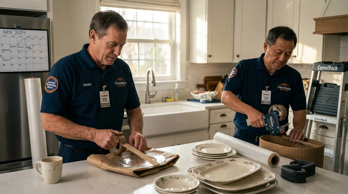 Professional crew packing kitchen dishware in Livonia, NY